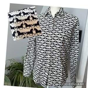 J. Crew Black and White Horse Print Button Down Shirt